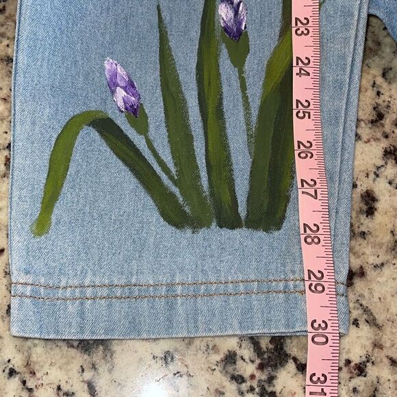 Sunbelt Denim Jeans Vintage Floral Hand painted Pull On Light Wash Mom Trend Med - Picture 9 of 9